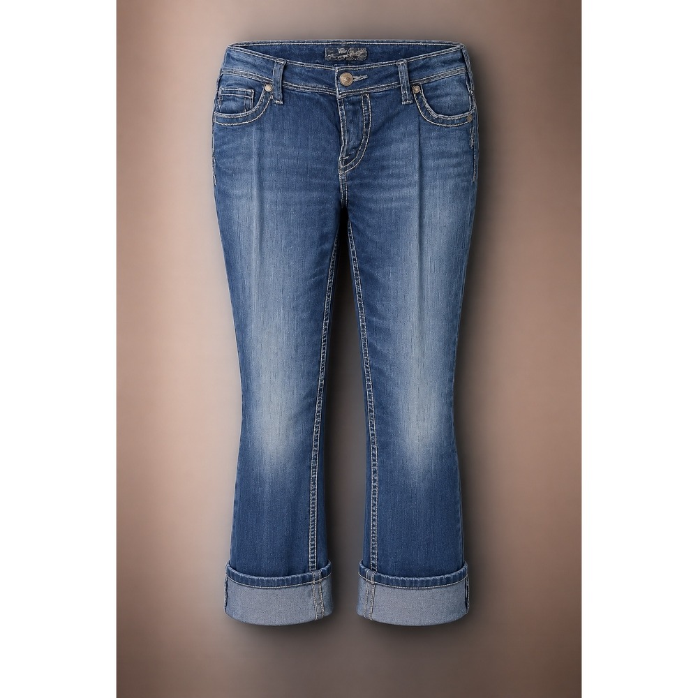 Silver Jeans Co Suki Capri Womens Size 14 Medium Wash Thick Stitch Denim Jeans